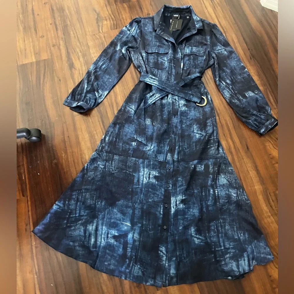 New Elie Tahari Navy and White Women's Dress size L - Picture 9 of 16